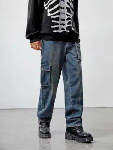 New Wholesale Non Stretch Classic Mens Jeans Blue Wide Leg Denim Cargo Pants - G-TOP GARMENTS CO., LTD. - China