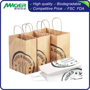 Custom Logo Print Recycled Brown White Kraft Shopping Food Packaging Paper Bag Handles with Your Own Logo - Wenzhou Mager Packaging Co., Ltd. - China