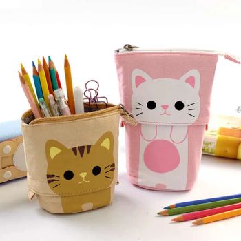 Standing Telescopic Pen Bag Holder Canvas Kawaii Cute Pink School Pencil Pouch Big Capacity Pencil Case - Guangzhou Zimore Gift Co., Ltd. - China