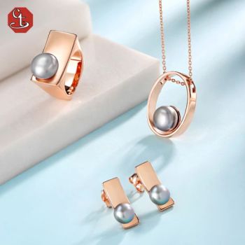 925 Sterling Silver Elegant Ladies Ring Necklace Earring Natural Pearl Jewelry Set - Guangzhou Shangda Jewelry Co., Ltd. - China
