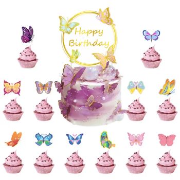 Glitter Butterfly Birthday Decorations for Girls Cake Toppers Purple Butterfly Swirl Cupcake - Baoding Likeparty Trading Co., Ltd. - China