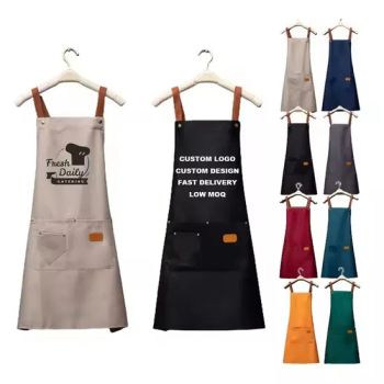 Custom Brand Logo Aprons Waiter Cooking Waterproof 100% Cotton Pink Black Brown Apron for Bar Coffee Shop Kitchen - KKS Enterprises Co., Ltd. Hangzhou - China