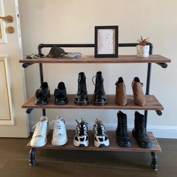 Shoe Rack Entryway with Solid Wood Planks and Industrial Metal Pipes Shoe Rack for Closet Free Standing Shoe Racks - Hebei Jinmai Casting Co., Ltd. - China