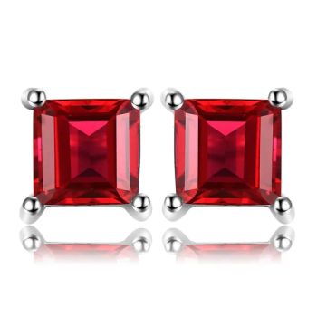 Wholesale Red Gemstone Corundum Custom Fine Jewelry 925 Sterling Silver Geometric Birthstone Stud Earrings Manufacturer - Guangzhou Panyu Longlong Jewelry Factory - China