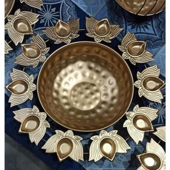 Brass Lotus Urli Form Ingots Color Golden Capacity 1 L Finish Polished Shape Round Base Usage/Application Home Material Aluminum, - N.H Metals - India