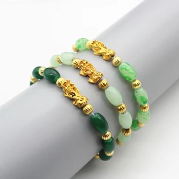 Green Jade Brave Gold Plated Charm Bracelets Wealth Luck Beaded Pixiu Bracelets - Market Union Co. Ltd. - China
