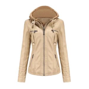 Womens Beige PU Outerwear Motorcycle Leather Jackets Casual Coat - Xiamen Richtex Garments Co., Ltd - China