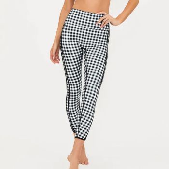 Active Sports Tight 7 8 Legging Yoga Pants Contrast Side Piping Plaid Printing - Xiamen Green Time Trading Co., Ltd. - China