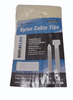 White Supaflex Nylon Cable Ties Color White Brand Supaflex Material Nylon Packet Content 100 Piece Usage/Application Organizes Electrical Cables and Wires by Binding them - Niranjan Traders - India