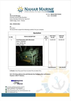 Used Generator with Alternator Frequency 60hz Power Output 575 Kva Type Used Generator With - NAHAR MARINE - Bangladesh