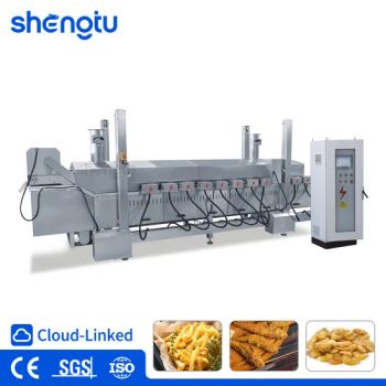 Automatic Electric High Capacity Low Oil Consumption Fryer Machine with PLC Controlled for Potato Chips French Fries Chicken Snack - Shandong Shengtu Bufan Intelligent Technology Co., Ltd. - China