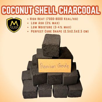 PREMIUM COCONUT SHELL CHARCOAL BRIQUETTES – FOR SHISHA  Shape Cube 25x25x25 Packaging Details Custom Max. Moisture (%) 4% - KIM MINH INTERNATIONAL - Vietnam