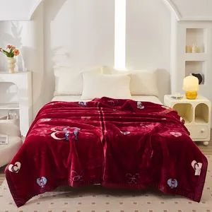 Burgundy Heart Print Plush Raschel Blanket Double Sided Warm Bedspread - Shanghai Heyin Silk Co., Ltd. - China
