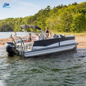 Wholesale Custom 29FT Small Floating Luxury Fishing Mini Party Barge Pontoon Boats with Engines Aluminum Pontoon Boat Pontoons - Shandong Allhouse Houseboat Co., Ltd. - China