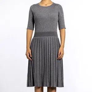 Spring Summer Short Sleeve Thread Pleated Long Knitted Sweater Womens Dresses - Spring Fashion Co., Ltd - China