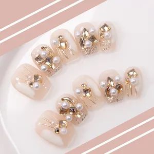 Elegant Pearl & Gold Rhinestone Nail Stickers - Luxury False Nail Art Decals - Pingxiang Yoken Import & Export Trading Co., Ltd. - China