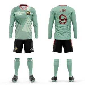 Wholesale Retro American Football Wear Training Soccer Cheap Quick Dry Long Sleeve T Shirt Custom Jersey Shorts Set - Guangzhou Healy Apparel Co., Ltd. - China