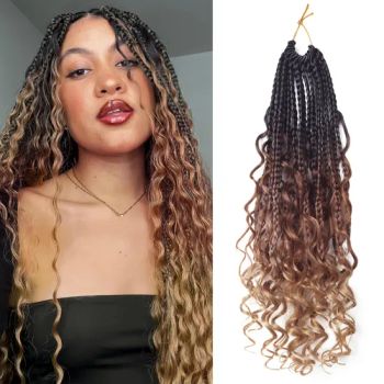 Box Braids Crochet Hair Pre-Looped Goddess Curly Ends Locs Crochet Braids River Curls Synthetic Braiding Hair Extension - Xuchang Fuze Trading Co., Ltd. - China