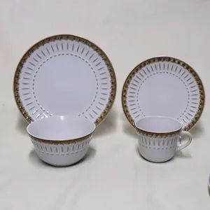 16PCS Stoneware Dinner Set Ceramic Tableware Emboss Line Brown - Shenzhen Hiker Housewares Ltd - China