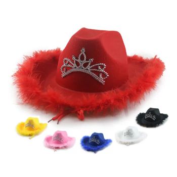 Pink Crown Western Girls Tiara Feather Felt Sequin Cowboy Cap Costume Party Jazz Caps Halloween Cosplay Props - JinJiang Nilong Group Co., Limited - China