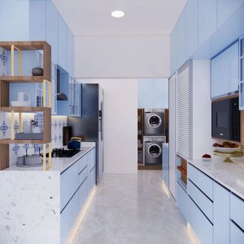 Modern Modular Kitchen Material Metal Appearance Modern Durability Durable Flexibility Flexible Kitchen Design U-Shape Privacy Feature - Tara Interiors - India
