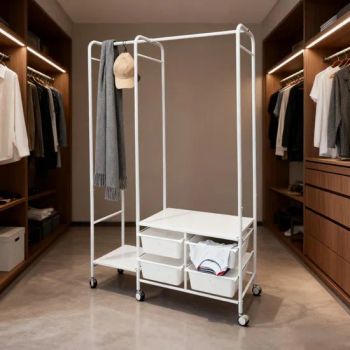 Minimalist Coat Rack with Hanging Rod, Storage Drawers and Mobile Casters - Hebei Booming Furnishings Co., Ltd - China