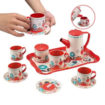 High Pot Red Flower Tin Coffee Sets Pretend Play Kitchen Tea Toys - Shantou Tombo Toys Co., Ltd. - China