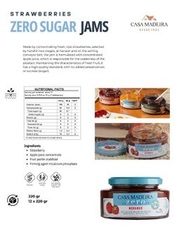 JAM STRAWBERRY ZERO SUGAR 220GR GLASS JAR Sugar Content Zero Sugar Taste Profile Authentic Taste Packaging 12 BOTTLES IN A CASE - Unan Trading  - Maldives