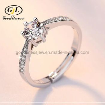 Silver Wedding Bridal Rings Luxury 6mm Round Cubic Zirconia Engagement Ring for Women Jewelry - GOODLINESS JEWELLERY CO., LIMITED - China