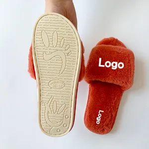 Wholesale Hot Style One Strap Flat Plush Warm Slides Slippers for Women - YANCHENG HAPPYNESS IMP. AND EXP. CO. LTD - China