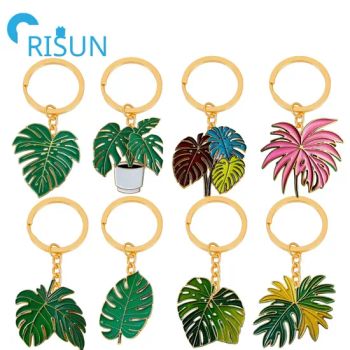 Factory Wholesale Custom Key Chain Keyring Llavero Metal Enamel Cute Cartoon Botanical Plants Succulents Monstera Coconut Palm Tree Leaf Keychain with Pendant - Shenzhen Risun Trading Co., Ltd. - China