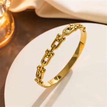 Fashion Gold Plated Stainless Steel U Shaped Horseshoe Buckle Waterproof Women Bracelet Bangles Jewelry - Fujian Junqing Trade Co., Ltd. - China