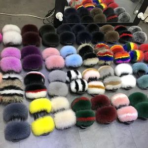 2022 Custom Wholesale Furry Ball Slippers Real Fur Sandals Slides Fashion Fox Fur Full Skin Slippers for Women - BEIJING HAIHUA CHENG XIN IMPORT & EXPORT CO., LTD - China