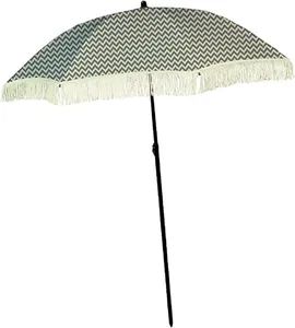 Beach Umbrella for Sand – Best Beach Umbrella Windproof with Sand Anchor Portable Sport Umbrella, Fringe, Denim Beach Umbrella Bag - Ningbo General Union Co., Ltd. - China