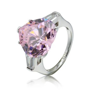 Fashion Silver Rings Pink Color Zircon Moganite Stones Heart Shape Elegant Wedding Ring for Women - Guangzhou Leaye Jewelry Limited - China