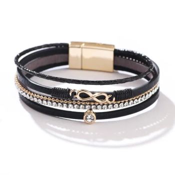 Bohemian Style Light Luxury Leather Diamond Bracelet Leather Magnetic Clasp Bracelets PU Leather with Diamond Bracelet - Xingtai Lemon Tree Trading Co., Ltd. - China