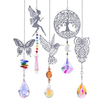 Fairy Tree of Life Suncatcher - Owl Butterfly Hummingbird Crystal Prism Window Hanging Decor - Yiwu Renrui E-commerce Business - China