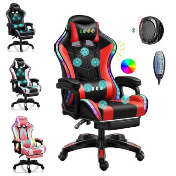 High Quality LED Colorful Lights Silla Gamer Full Massage PRO Gamer Chair Bluetooth Speakers Gaming Chair with Footrest - Ningbo Charm-Tech Import and Export Corporation Ltd. - China