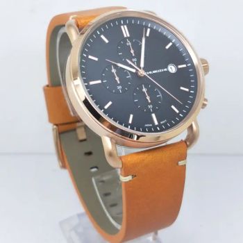 Custom Mens Gift Watch Stainless Steel Chronograph Watches with Genuine Leather Strap - Shenzhen Shi Ying Technology Co., Ltd. - China