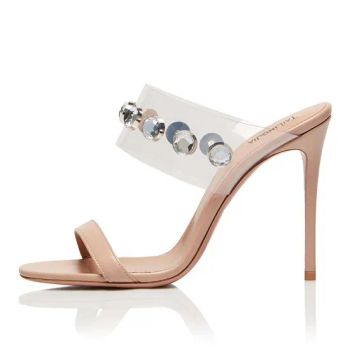Women Rhinestone Heeled Sandals 11-13Cm Stiletto 13D PVC PU Rubber Summer Silver Nude MOQ100 - Sichuan Jinyou Shoes Co., Ltd. - China