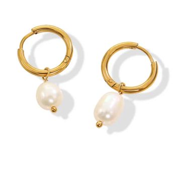Fashion Freshwater Pearl Jewelry Minimalist Gold Plated Stainless Steel Irregular Baroque Pearl Dangle Hoop Earrings Set for Women - Guangzhou Joacii Jewelry Co., Ltd. - China