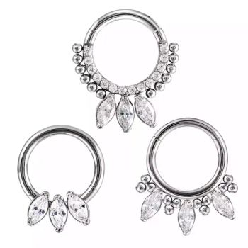 ASTM F136 Titanium Piercing Fashion Jewellry Zircon Circle with Beans 3 Leaf Marquise Crystal Piercing Jewelry Nose Rings for Women - Dongguan Guanzhiniu Jewelry Co., Ltd. - China