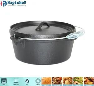 Flat Bottom Camping Pre-Seaseoned Cast Iron BBQ Dutch Oven Color Black Origin China Capacity 4-12qt Model NO. HPDO02 Cover With cover - Hebei Hapichef Cookware Co., Ltd. - China