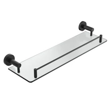Glass Shower Shelf for Bathroom Black Glass Shelf with Rail Bathroom Organizer Shelves Wall Mounted Bathroom Accessories - Foshan Pinshi Sanitary Ware Co., Ltd. - China