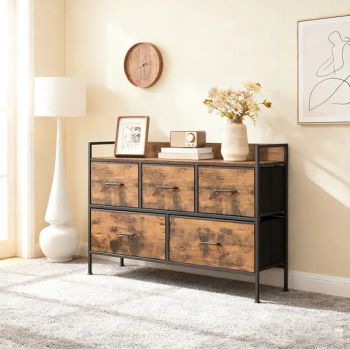 Industrial Vintage Brown Chest Vintage Industrial Chest of Drawers with 5 Fabric Storage Bins - Jinan Unic Industry Trade Co., Ltd - China