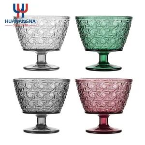 Free Sample Vintage Glass Pudding Bowl with Stem Pressed Solid Color Ice Cream Glass Cup Glass Bowl - Wuhan Xinhuahang Household Goods Co., Ltd. - China
