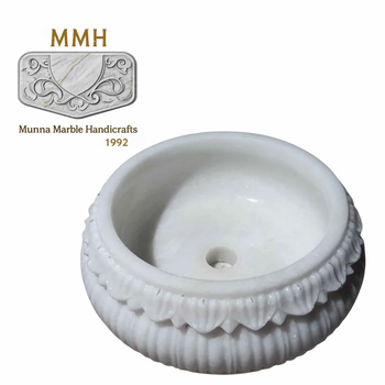 16 Inch White Marble Tabletop Basin Color White Shape Round Finish Polished Basin Shape Round Design Type Modern Size Category - Munna Marble Handicrafts - India