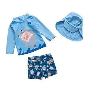 Baby Toddler Boy Kids 3- Piece Rash Guard Swimsuit, UV Sun Protection Long Sleeve Sunsuit Swimwear Sets with Sun Hats - Shanghai Hexuan Baby Products Co., Ltd. - China
