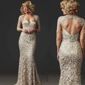Long Sleeves Champagne Lace Mother of The Bride Dress Beads Evening Dresses Z7016 - Suzhou Leader Apparel Co., Ltd. - China