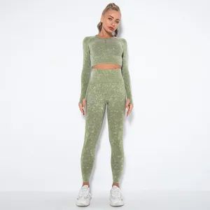 New Arrival Knitted Women Seamless High Impact Yoga Sets 2PCS Gym Fitness Women Running Yoga Sets Long Sleeve Sports Sets - Yangzhou Smile Imp & Exp Co., Ltd. - China